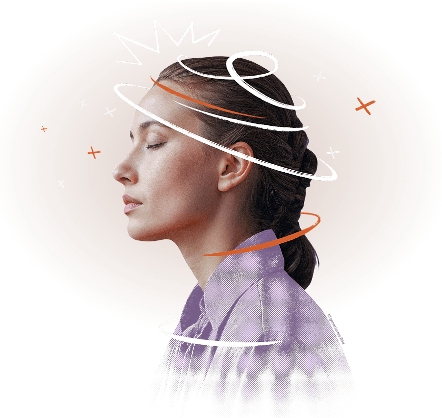 Migräne verstehen - Frau mit Kopfschmerz Illustration