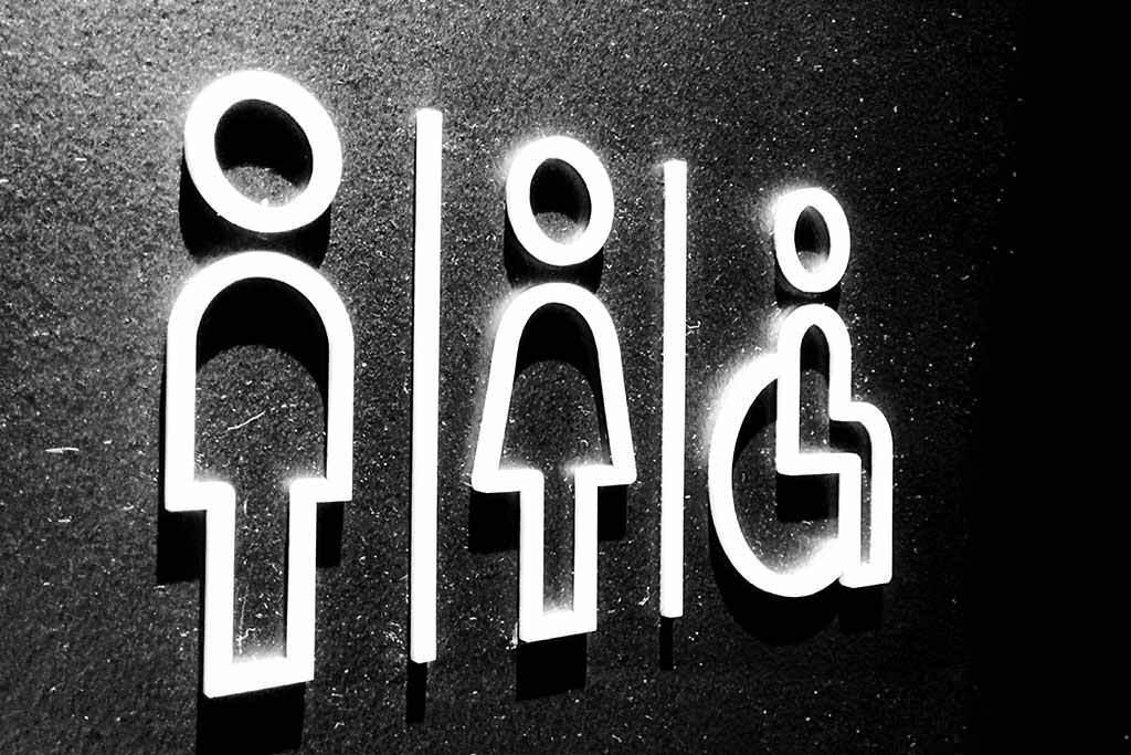 Toilettenschild für Frau, Mann und ein Rollstuhlklo.