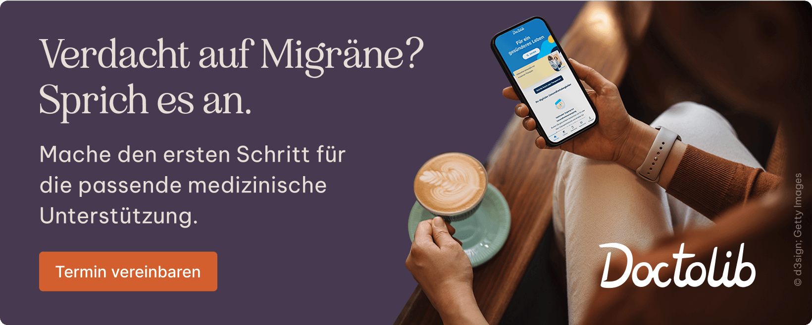 Verdacht auf Migräne - Banner zu Doctolib.