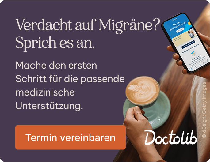 Verdacht auf Migräne - Banner zu Doctolib.