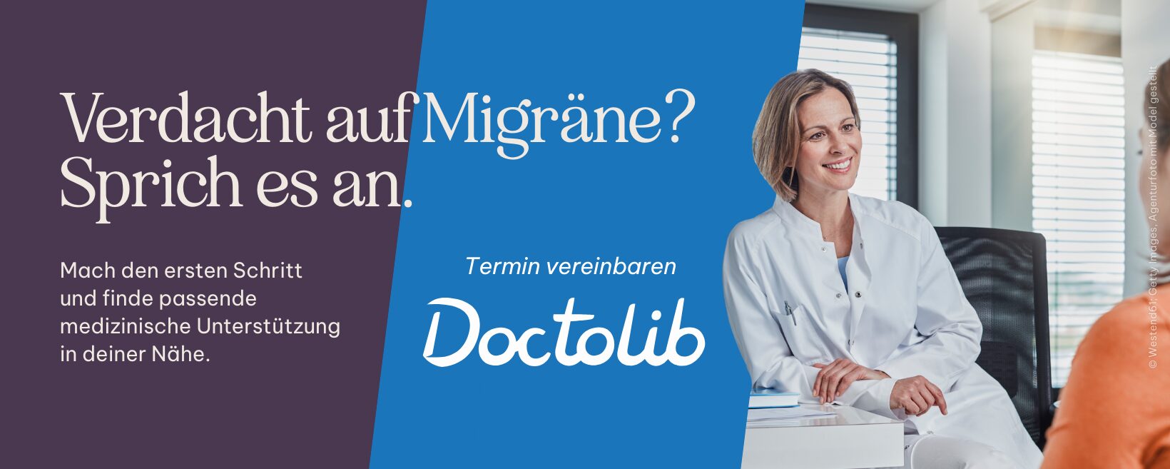 Verdacht auf Migräne - Banner zu Doctolib.